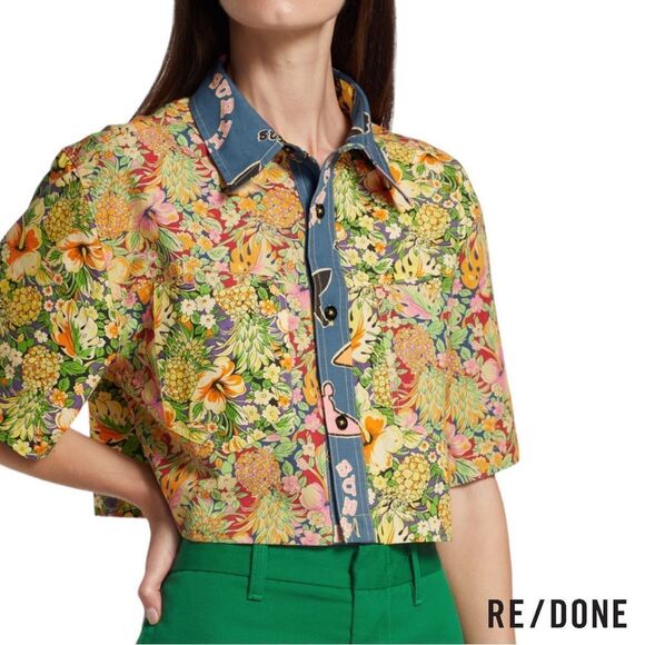 RE/DONE **NWT** Oversized Crop Shirt in Multi pineapple - Picture 8 of 16